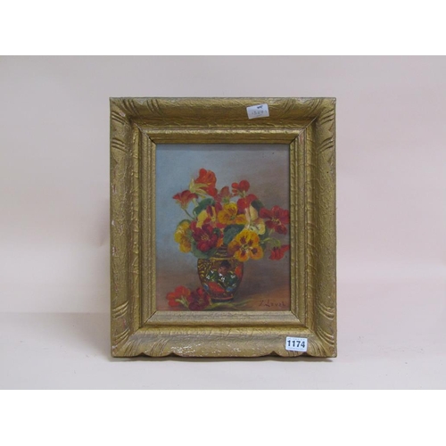 1174 - R. LAVAL - VASE OF SPRING FLOWERS, SIGNED OIL ON CANVAS, FRAMED, 25CM X 20CM