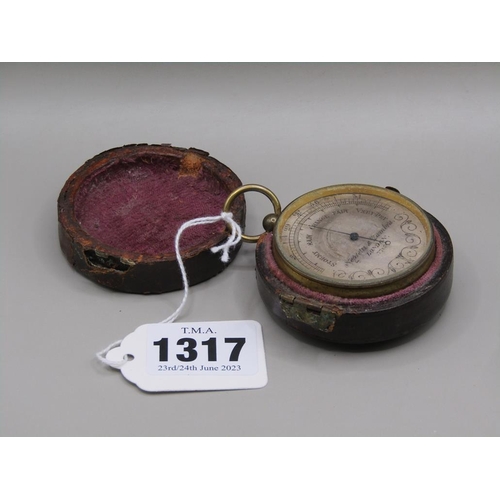 1317 - NEGRETTI AND ZAMBRA LEATHER CASED POCKET BAROMETER