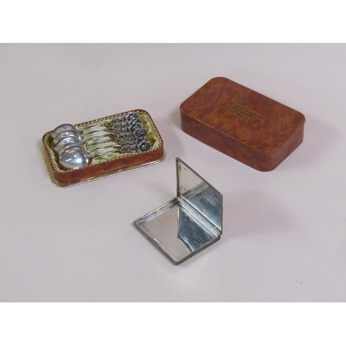 1338 - SILVER ENGINE TURNED CIGARETTE CASE AND A BOX OF CONTINENTAL FLORAL TERMINAL SPOONS