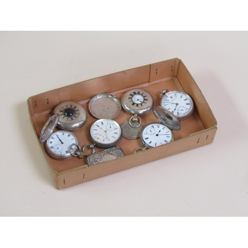 1352 - BOX OF SILVER CASED POCKET WATCHES PLUS A SILVER VESTA AND A SILVER PENDANT