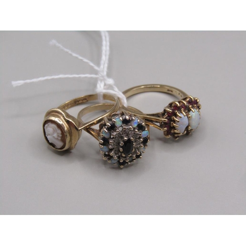 1379 - THREE 9ct GOLD STONE SET RINGS