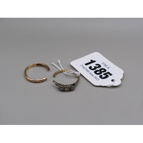 1385 - 18ct GOLD DIAMOND RING AND AN 18ct GOLD BAND - 4.6g TOTAL