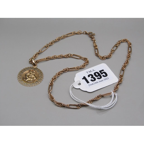 1395 - 9ct GOLD CHAIN AND ST. CHRISTOPHER PENDANT, 9.1g TOTAL