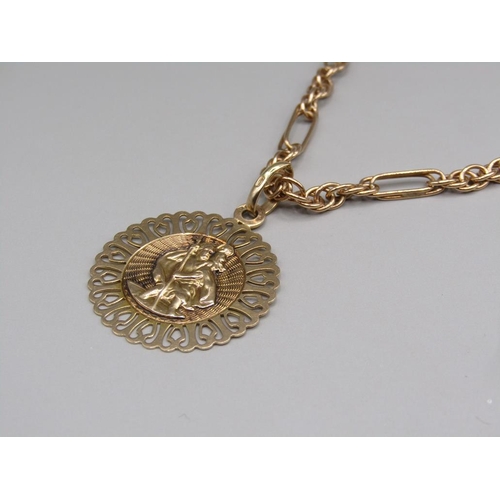 1395 - 9ct GOLD CHAIN AND ST. CHRISTOPHER PENDANT, 9.1g TOTAL