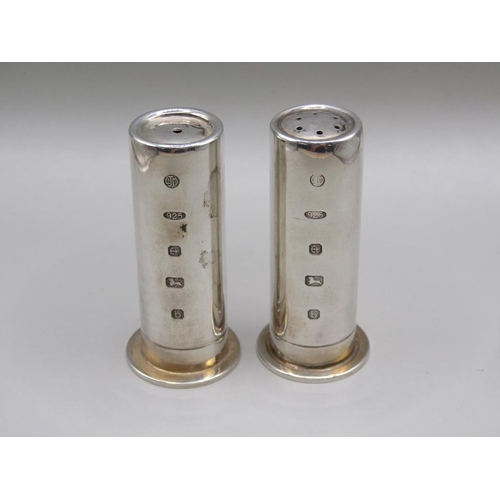 1404 - PAIR OF SILVER SHOT GUN CARTRIDGE SALT AND PEPPERS