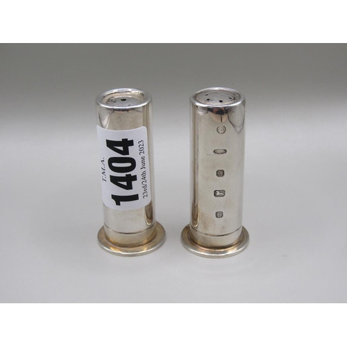 1404 - PAIR OF SILVER SHOT GUN CARTRIDGE SALT AND PEPPERS