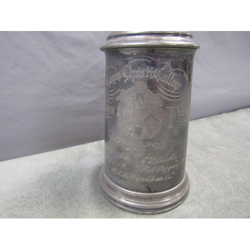 1203 - SILVER PLATED TANKARD, 22CM H