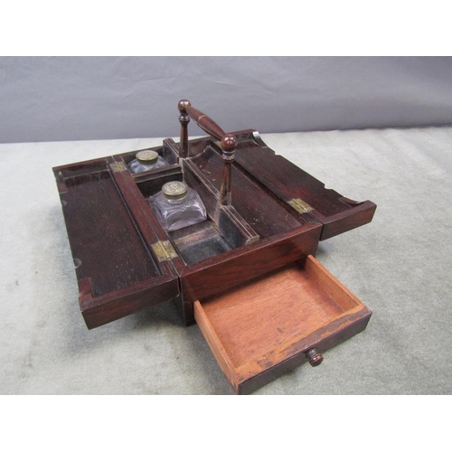 1297 - 19C ROSEWOOD TRAVELLING INK STAND, 24CM W