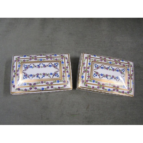 1551 - TWO DRESDEN PORCELAIN BOXES AND COVERS WITH FLORAL DECORATION, 13CM W