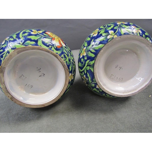 1581 - PAIR OF POLYCHROME FAIENCE VASES, 28CM H