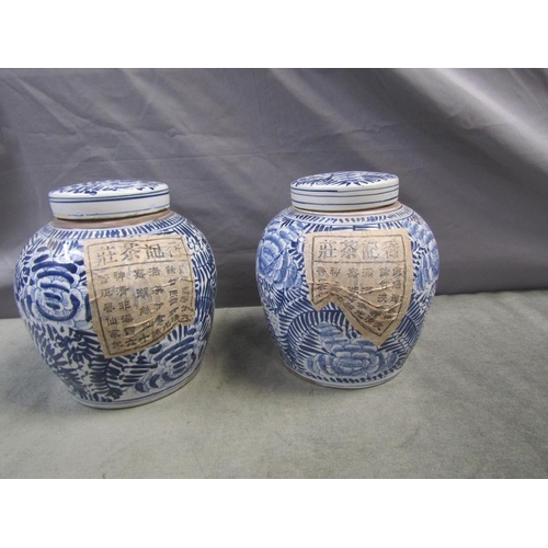 1602 - PAIR OF ORIENTAL B&W GINGER JARS, 28CM H