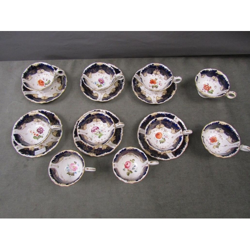 1640 - COLLECTION OF 19C ENGLISH HAND PAINTED CUPS AND SAUCERS - SOME A/F, LARGEST CUPS 8CM H