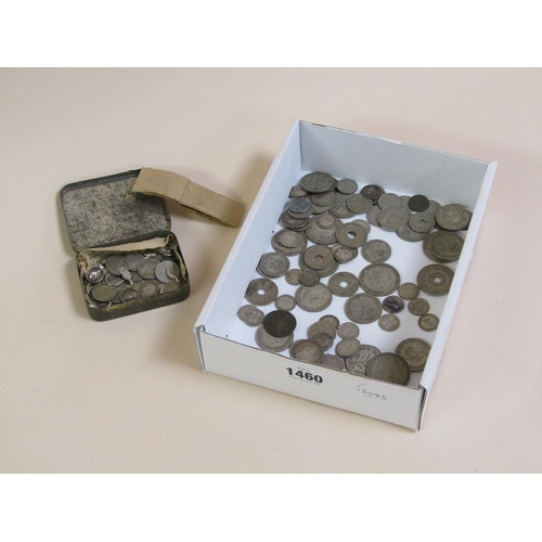 1460 - BOX OF MIXED VICTORIAN AND OTHER SILVER COINS