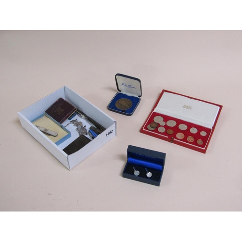 1462 - BOX OF MIXED COSTUME JEWELLERY AND COINS TO INC. 1972 AUSTRALIAN COIN SET