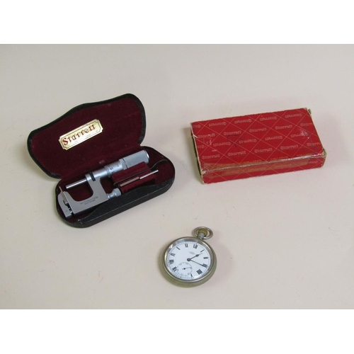 1467 - KAYES STANDARD LEVER POCKET WATCH AND A STARRETT MICROMETER