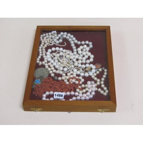 1486 - TRAY OF PEARL AND CORAL NECKLACES