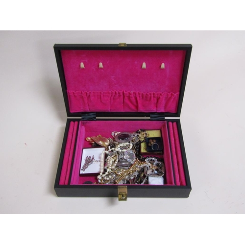 1488 - BLACK JEWELLERY BOX AND CONTENTS