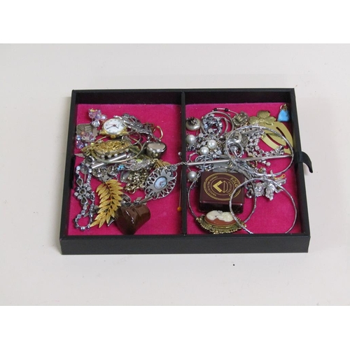 1488 - BLACK JEWELLERY BOX AND CONTENTS