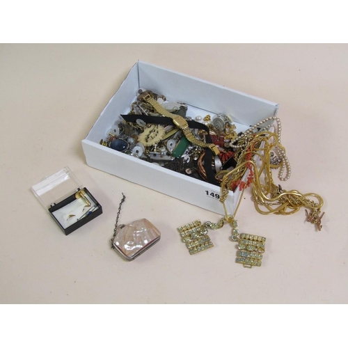 1491 - BOX OF MIXED COSTUME NECKLACES, CAMEOS ETC.