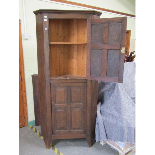 1649 - 19C OAK STANDING CORNER CUPBOARD ENCLOSED BY TWO PANELLED DOORS, 94CM W, 211CM H