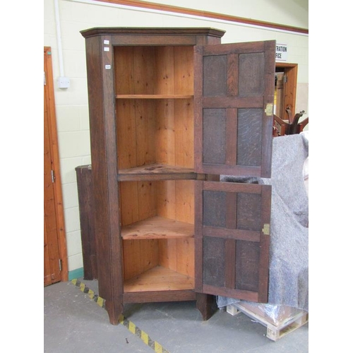 1649 - 19C OAK STANDING CORNER CUPBOARD ENCLOSED BY TWO PANELLED DOORS, 94CM W, 211CM H