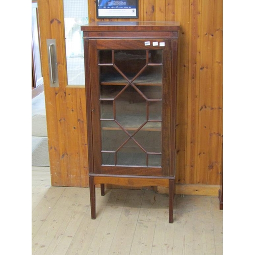 1651 - EDWARDIAN INLAID AND CROSSBANDED MAHOGANY GLAZED STANDING DISPLAY CABINET, 64CM W, 140CM H