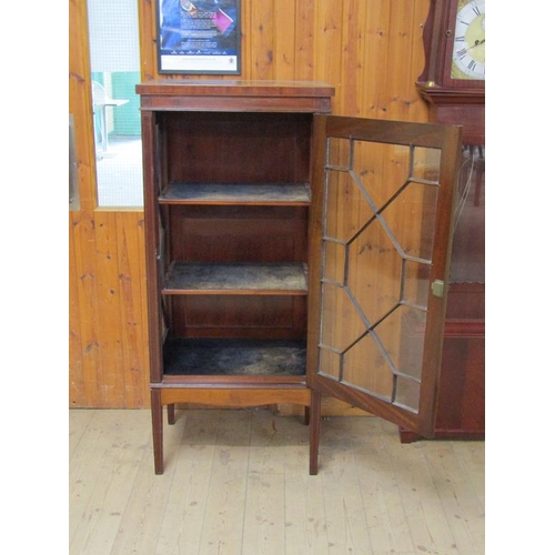 1651 - EDWARDIAN INLAID AND CROSSBANDED MAHOGANY GLAZED STANDING DISPLAY CABINET, 64CM W, 140CM H