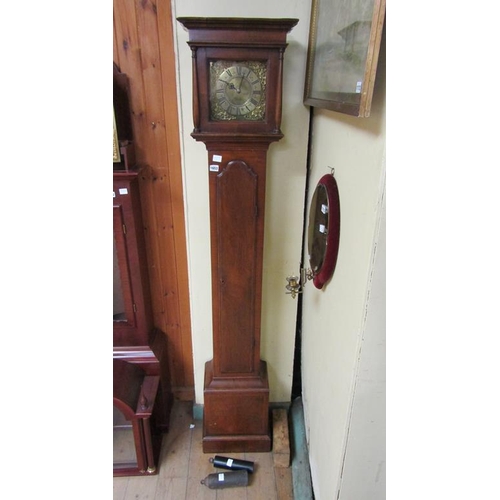 1653 - 19C MAHOGANY CASED SLIM LONGCASE CLOCK WITH SQUARE BRASS DIAL, ARCHER STOW, 188CM H