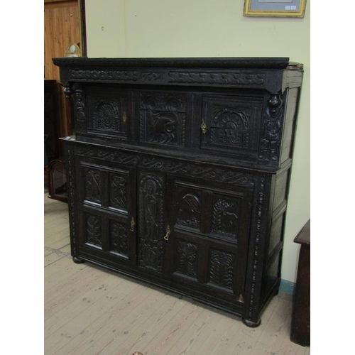 1654 - 18C OAK COURT CUPBOARD, 166CM W, 164CM H