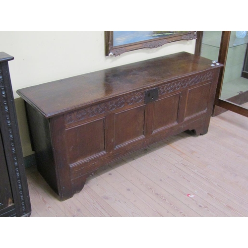 1655 - LATE 17C/EARLY 18C OAK FOUR PANEL COFFER, 162CM W, 67CM H