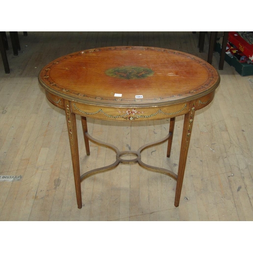 1663 - REGENCY PERIOD SATIN WOOD PAINTED OVAL CENTRE TABLE, 86CM W, 71CM H