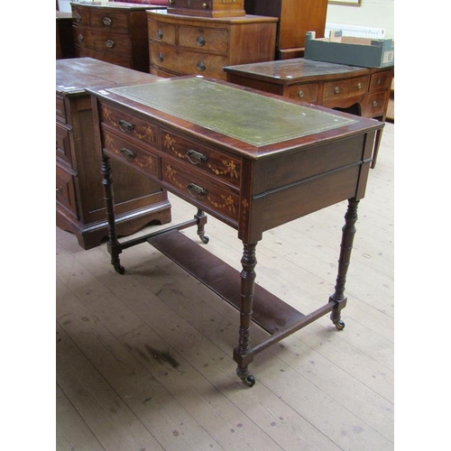 1684 - 19C MAHOGANY MARQUETRY DECORATED SIDE TABLE HAVING FOUR FRIEZE DRAWERS AND TOOLED LEATHER SURFACE, 1... 