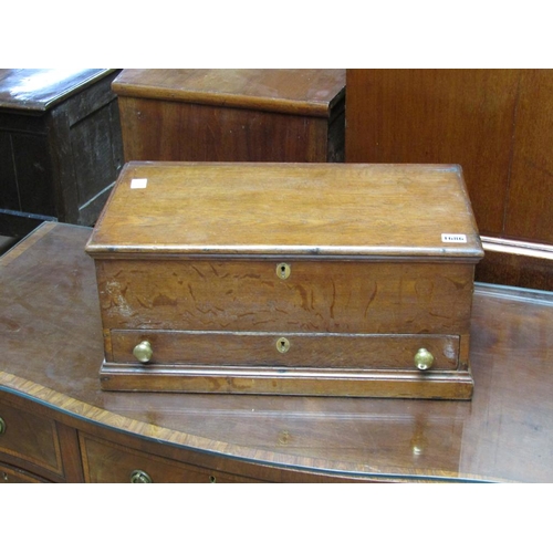 1686 - 19C OAK GENTS TOOL CHEST WITH RISING LID AND LONG BASE DRAWER, 53CM W, 24CM H