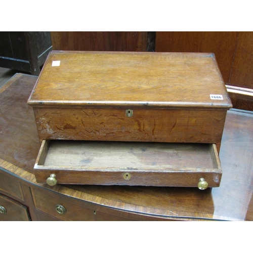 1686 - 19C OAK GENTS TOOL CHEST WITH RISING LID AND LONG BASE DRAWER, 53CM W, 24CM H