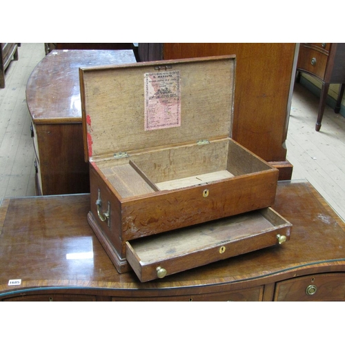 1686 - 19C OAK GENTS TOOL CHEST WITH RISING LID AND LONG BASE DRAWER, 53CM W, 24CM H