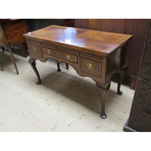 1696 - LATE 18C FIGURED WALNUT VENEERED SIDE TABLE OF RECTANGULAR FORM, 123CM W, 79CM H