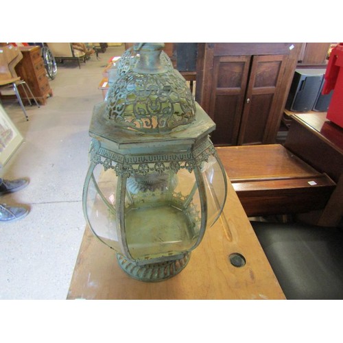 119 - PAIR OF METAL GLASS PANEL LANTERNS