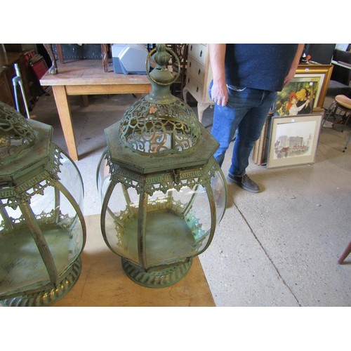 119 - PAIR OF METAL GLASS PANEL LANTERNS