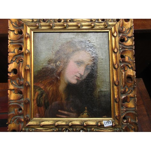 1153 - EARLY 19C PORTRAIT OF A LADY - UNSIGNED OIL ON CANVAS, FRAMED, 34CM X 30CM