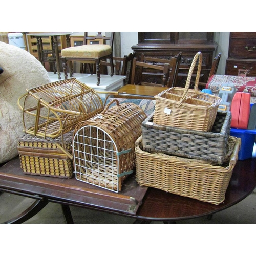 592 - QTY OF WICKER BASKETS AND A CAT BOX