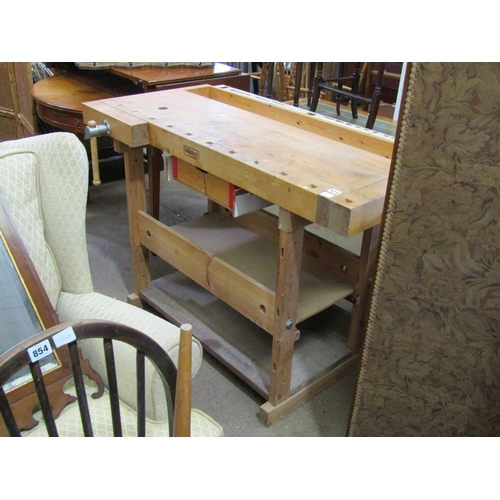 834 - WORK BENCH - 133cms w inc. vice handle. 86cms h x 76 cms d incl vice handle