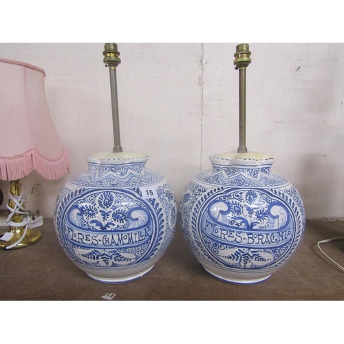 15 - PAIR OF DELFT TABLE LAMPS