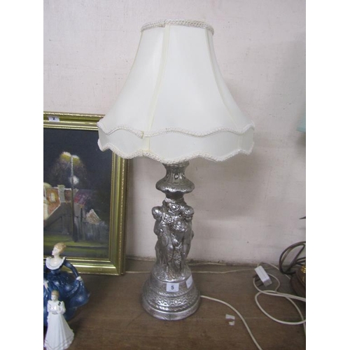 5 - SILVERED FIGURATIVE TABLE LAMP AND SHADE