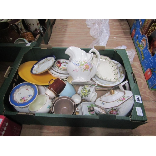 307 - BOX OF MIXED TEA AND TABLEWARES