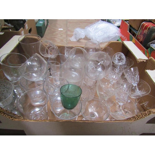 310 - BOX OF MIXED GLASSWARE - WINES ETC