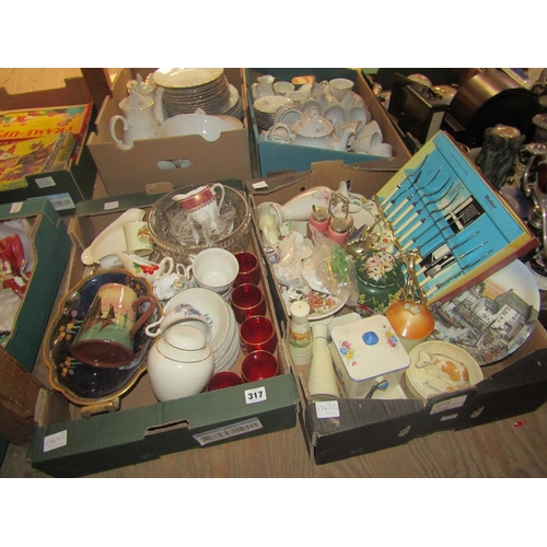 317 - TWO BOXES OF MIXED CERAMICS, CUTLERY ETC