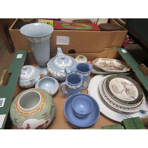 327 - BOX OF MIXED CERAMICS - JASPERWARE ETC