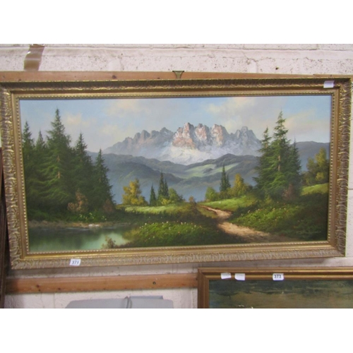 371 - GILT FRAMED OIL ON CANVAS - MOUNTAIN SCENE