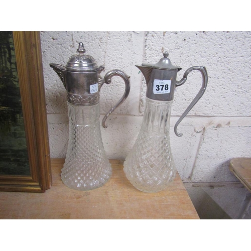 378 - SILVER PLATED AND GLASS CLARET JUGS