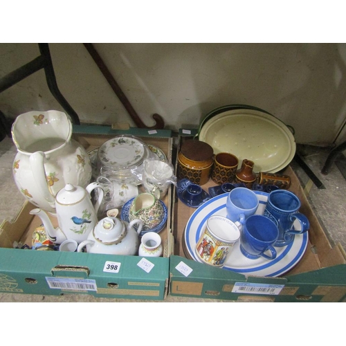 398 - TWO BOXES OF MIXED CERAMICS TO INCL TEAWARES